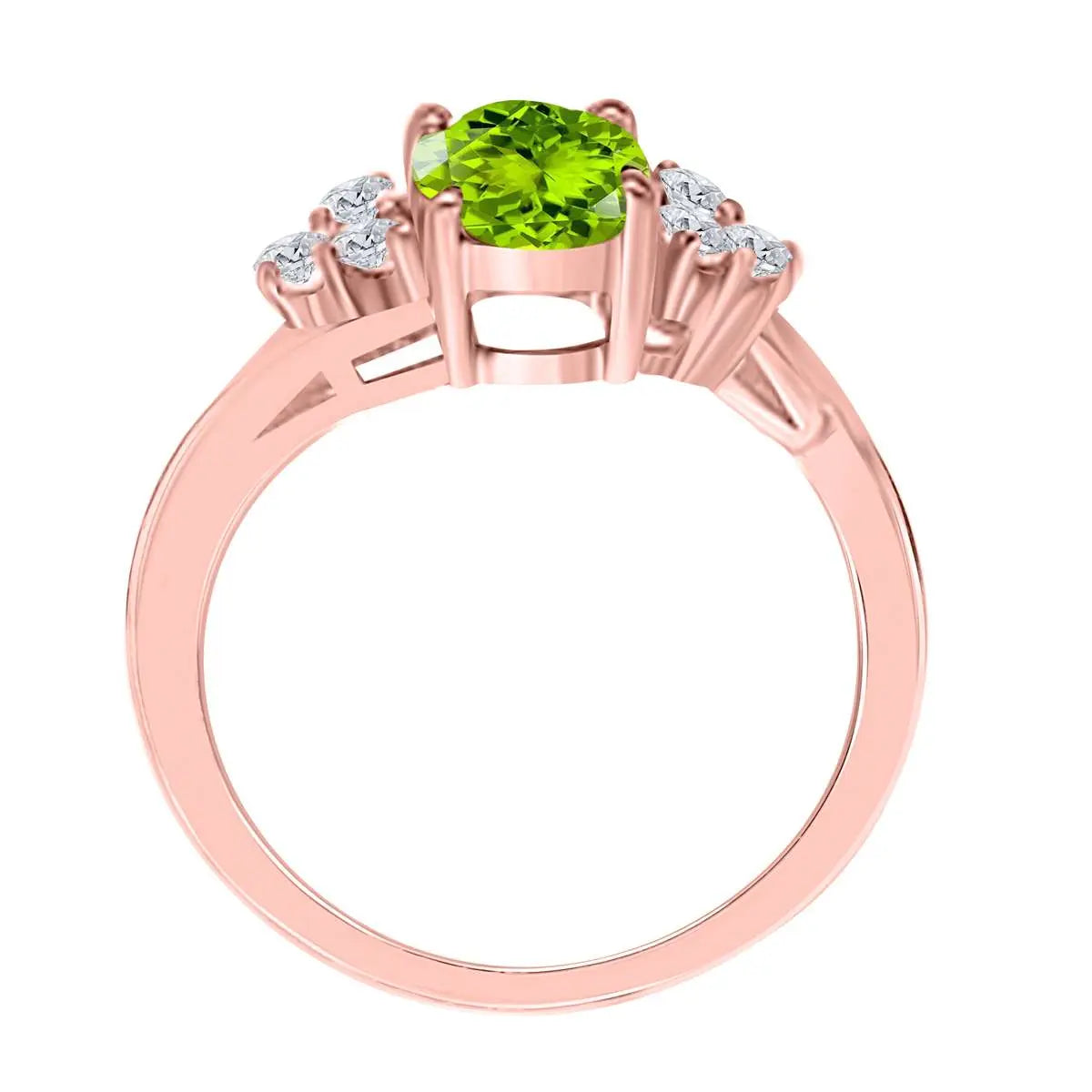 MAULIJEWELS 1.45 Carat Diamond & Oval Shaped Peridot Ring in 10K White, Rose & Yellow Gold Mauli Jewels