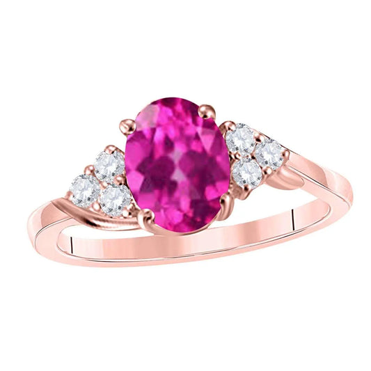 MAULIJEWELS 1.45 Carat Diamond & Oval-Shaped Pink Topaz Gemstone Ring in 10K White, Rose & Yellow Gold Mauli Jewels