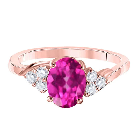 MAULIJEWELS 1.45 Carat Diamond & Oval-Shaped Pink Topaz Gemstone Ring in 10K White, Rose & Yellow Gold Mauli Jewels