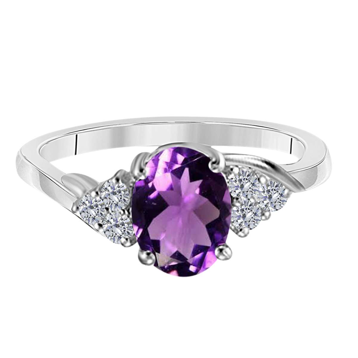 MAULIJEWELS 1.45 Carat Diamond and Oval Shaped Amethyst Gemstone Ring in 10K White, Rose, and Yellow Gold Mauli Jewels
