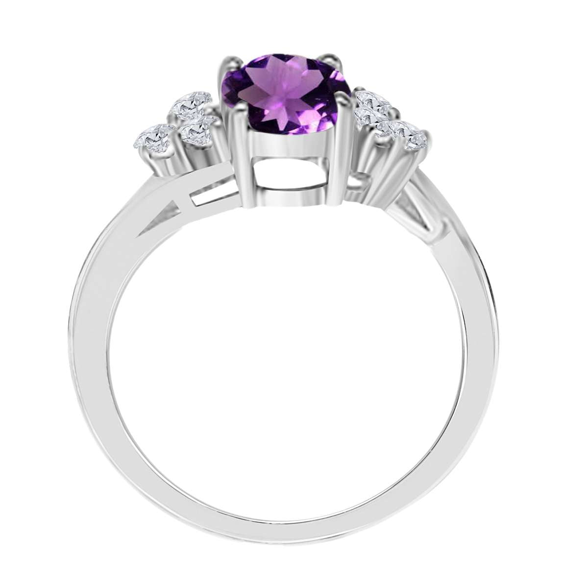 MAULIJEWELS 1.45 Carat Diamond and Oval Shaped Amethyst Gemstone Ring in 10K White, Rose, and Yellow Gold Mauli Jewels