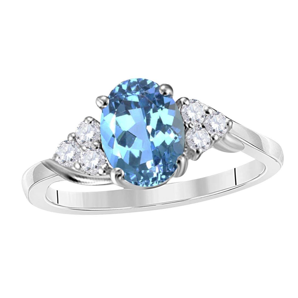 MAULIJEWELS 1.45 Carat Diamond and Oval-Shaped Blue Topaz Ring in 10K White, Rose & Yellow Gold Mauli Jewels