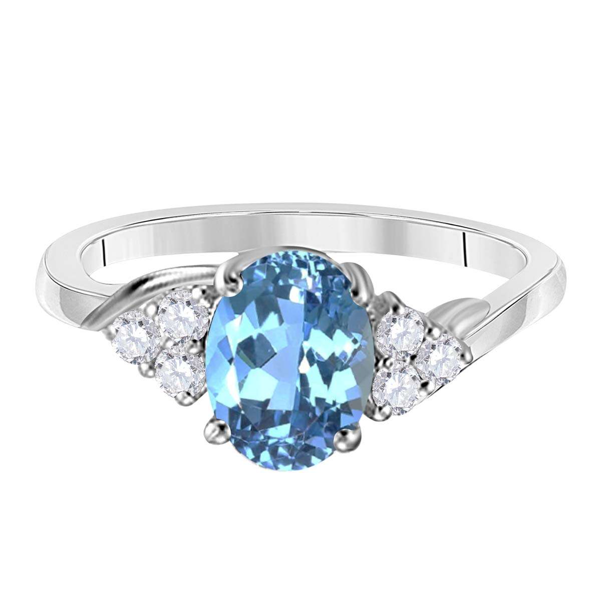 MAULIJEWELS 1.45 Carat Diamond and Oval-Shaped Blue Topaz Ring in 10K White, Rose & Yellow Gold Mauli Jewels
