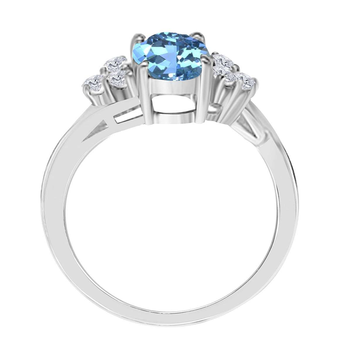 MAULIJEWELS 1.45 Carat Diamond and Oval-Shaped Blue Topaz Ring in 10K White, Rose & Yellow Gold Mauli Jewels