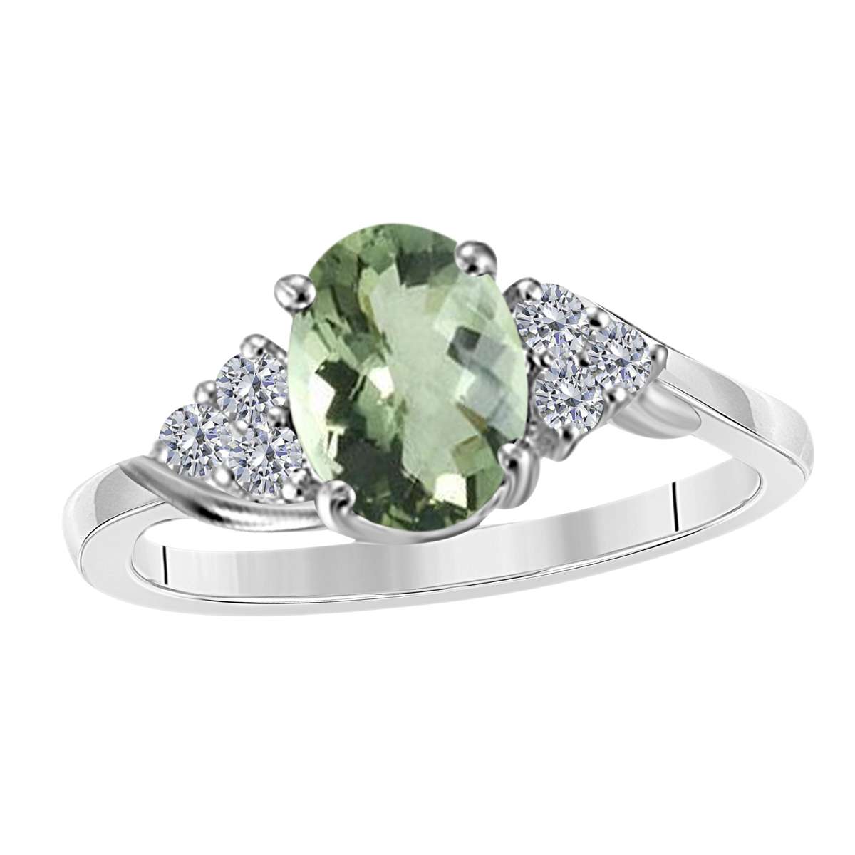 Mauli Jewels 1.85 Carat Diamond and Oval-Shaped Green-Amethyst Gemstone Split Shank Rope Design Ring in 10K White, Rose, and Yellow Gold Mauli Jewels