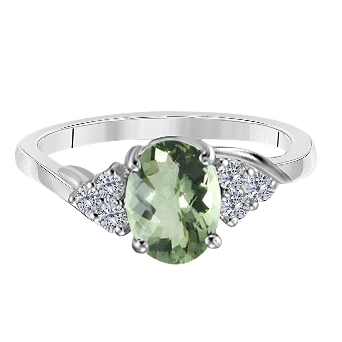 Mauli Jewels 1.85 Carat Diamond and Oval-Shaped Green-Amethyst Gemstone Split Shank Rope Design Ring in 10K White, Rose, and Yellow Gold Mauli Jewels