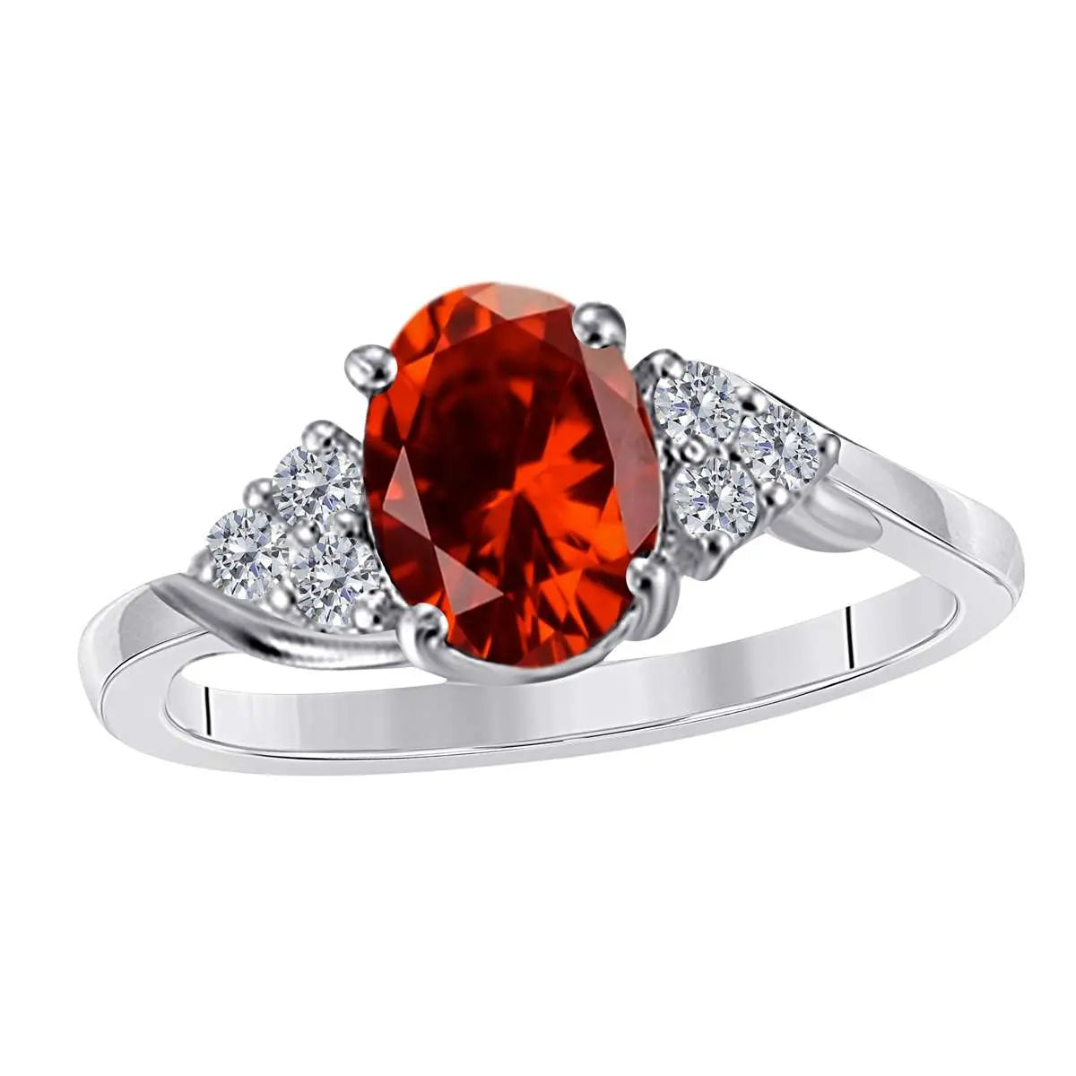 MAULIJEWELS 1.45 Carat Diamond & Oval-Shaped Garnet Gemstone Ring in 10K White, Rose & Yellow Gold - Mauli Jewels