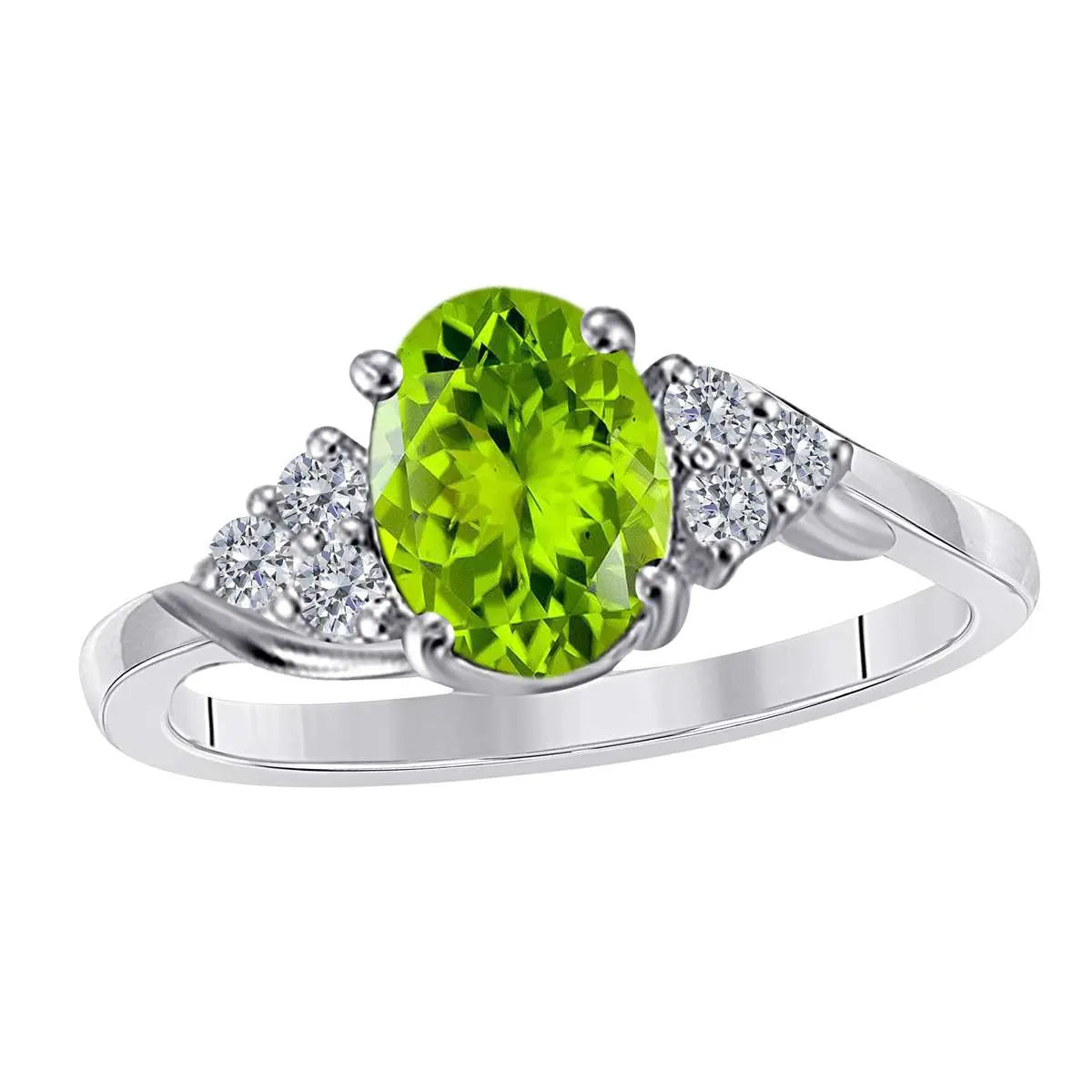 MAULIJEWELS 1.45 Carat Diamond & Oval Shaped Peridot Ring in 10K White, Rose & Yellow Gold Mauli Jewels