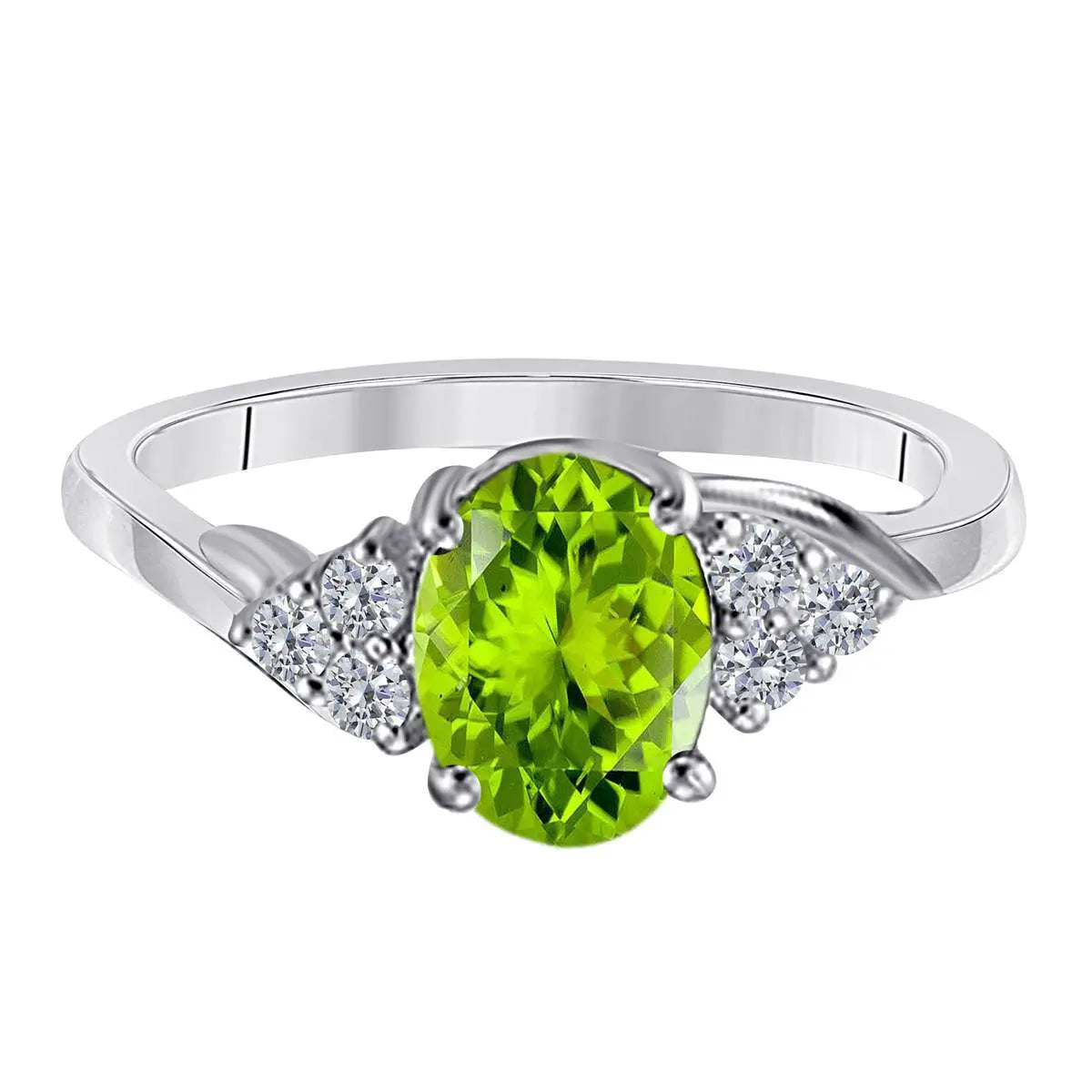 MAULIJEWELS 1.45 Carat Diamond & Oval Shaped Peridot Ring in 10K White, Rose & Yellow Gold Mauli Jewels