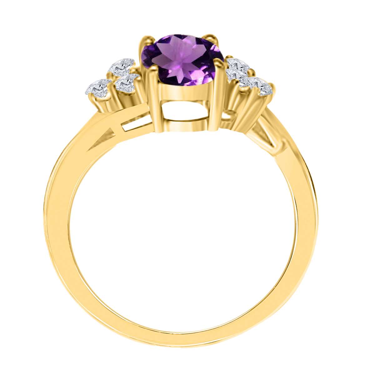 MAULIJEWELS 1.45 Carat Diamond and Oval Shaped Amethyst Gemstone Ring in 10K White, Rose, and Yellow Gold Mauli Jewels