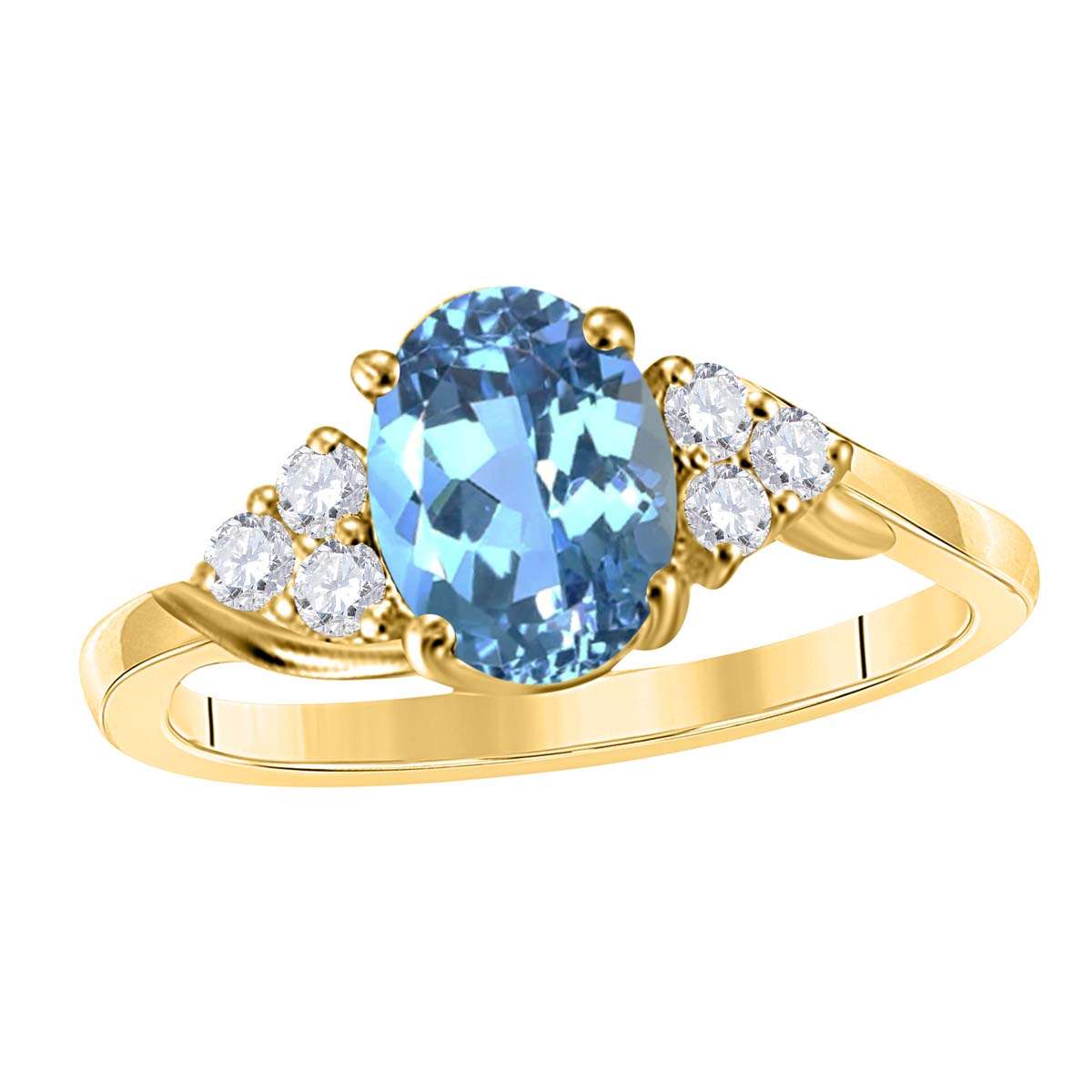 MAULIJEWELS 1.45 Carat Diamond and Oval-Shaped Blue Topaz Ring in 10K White, Rose & Yellow Gold Mauli Jewels
