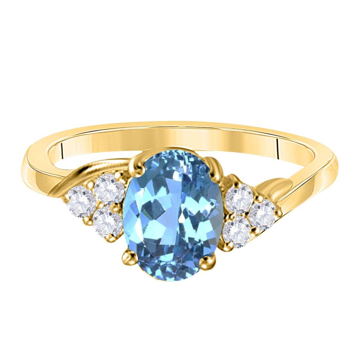 MAULIJEWELS 1.45 Carat Diamond and Oval-Shaped Blue Topaz Ring in 10K White, Rose & Yellow Gold Mauli Jewels