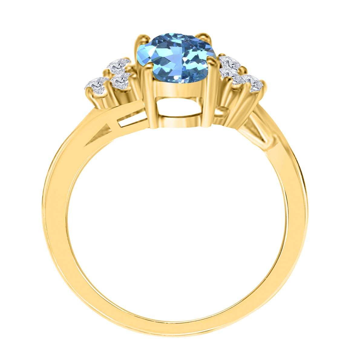 MAULIJEWELS 1.45 Carat Diamond and Oval-Shaped Blue Topaz Ring in 10K White, Rose & Yellow Gold Mauli Jewels