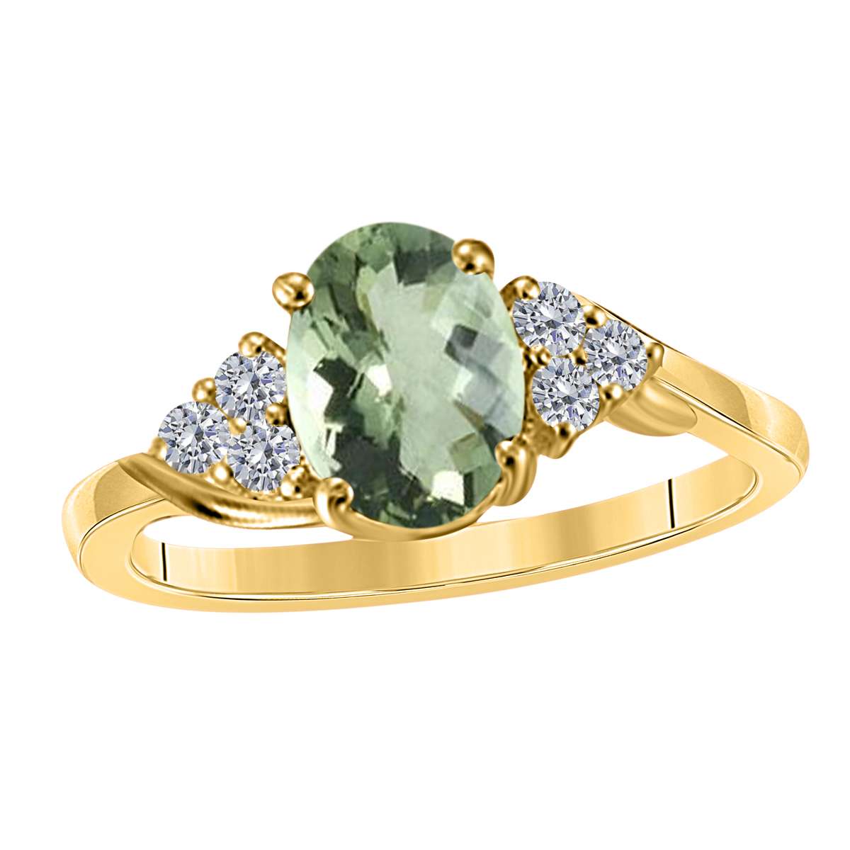 Mauli Jewels 1.85 Carat Diamond and Oval-Shaped Green-Amethyst Gemstone Split Shank Rope Design Ring in 10K White, Rose, and Yellow Gold Mauli Jewels