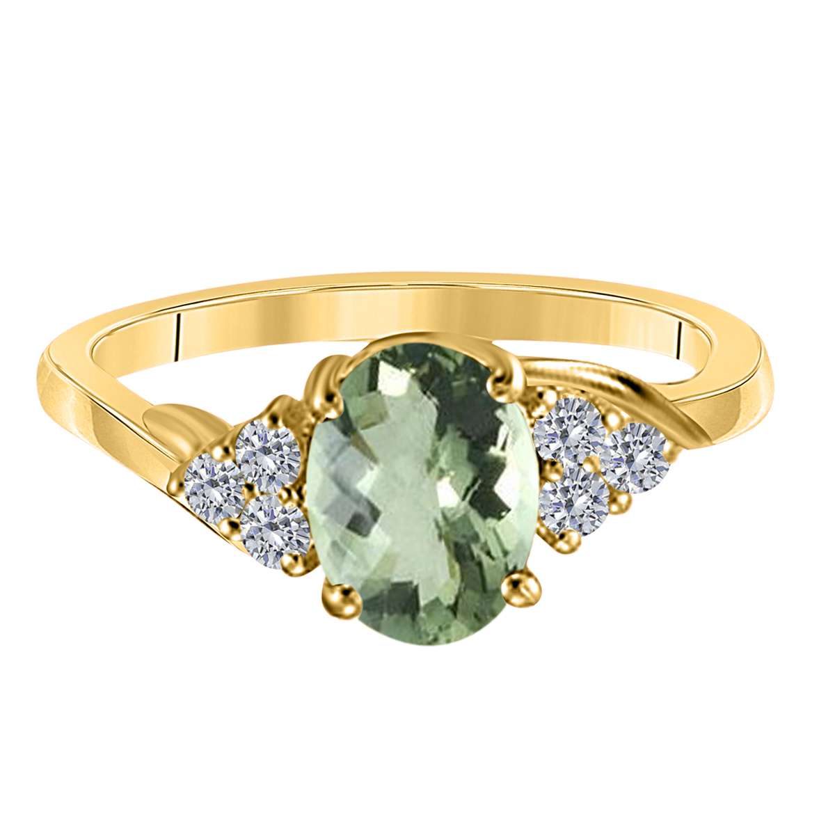 Mauli Jewels 1.85 Carat Diamond and Oval-Shaped Green-Amethyst Gemstone Split Shank Rope Design Ring in 10K White, Rose, and Yellow Gold Mauli Jewels