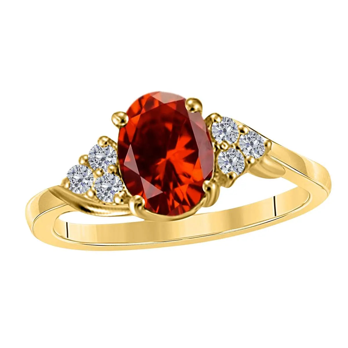 MAULIJEWELS 1.45 Carat Diamond & Oval-Shaped Garnet Gemstone Ring in 10K White, Rose & Yellow Gold - Mauli Jewels