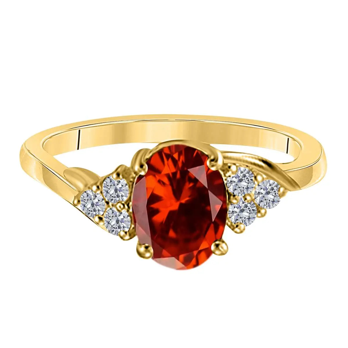 MAULIJEWELS 1.45 Carat Diamond & Oval-Shaped Garnet Gemstone Ring in 10K White, Rose & Yellow Gold - Mauli Jewels
