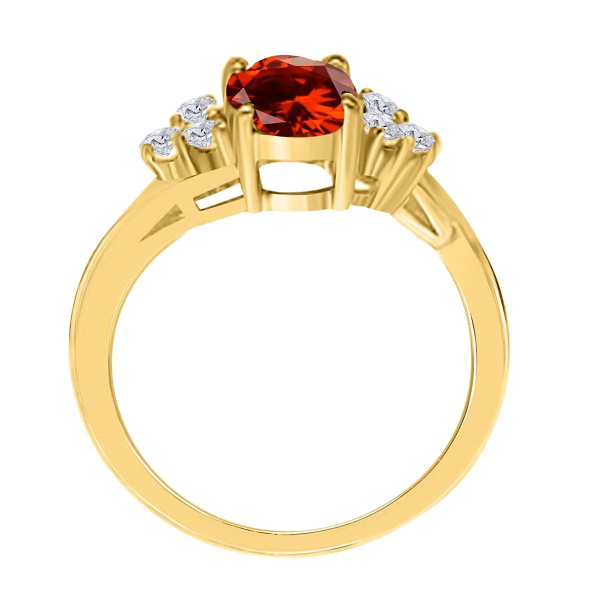MAULIJEWELS 1.45 Carat Diamond & Oval-Shaped Garnet Gemstone Ring in 10K White, Rose & Yellow Gold - Mauli Jewels