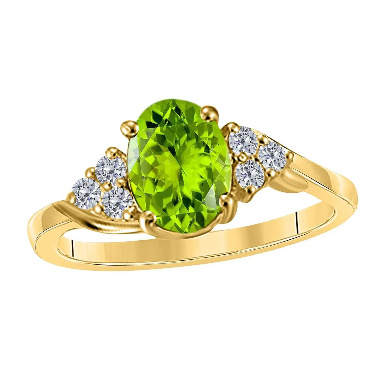 MAULIJEWELS 1.45 Carat Diamond & Oval Shaped Peridot Ring in 10K White, Rose & Yellow Gold Mauli Jewels