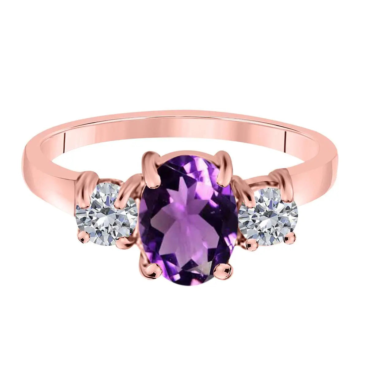 MAULIJEWELS 2.05 Carat Diamond and Oval Amethyst Gemstone Ring in 14K White, Rose, & Yellow Gold Mauli Jewels