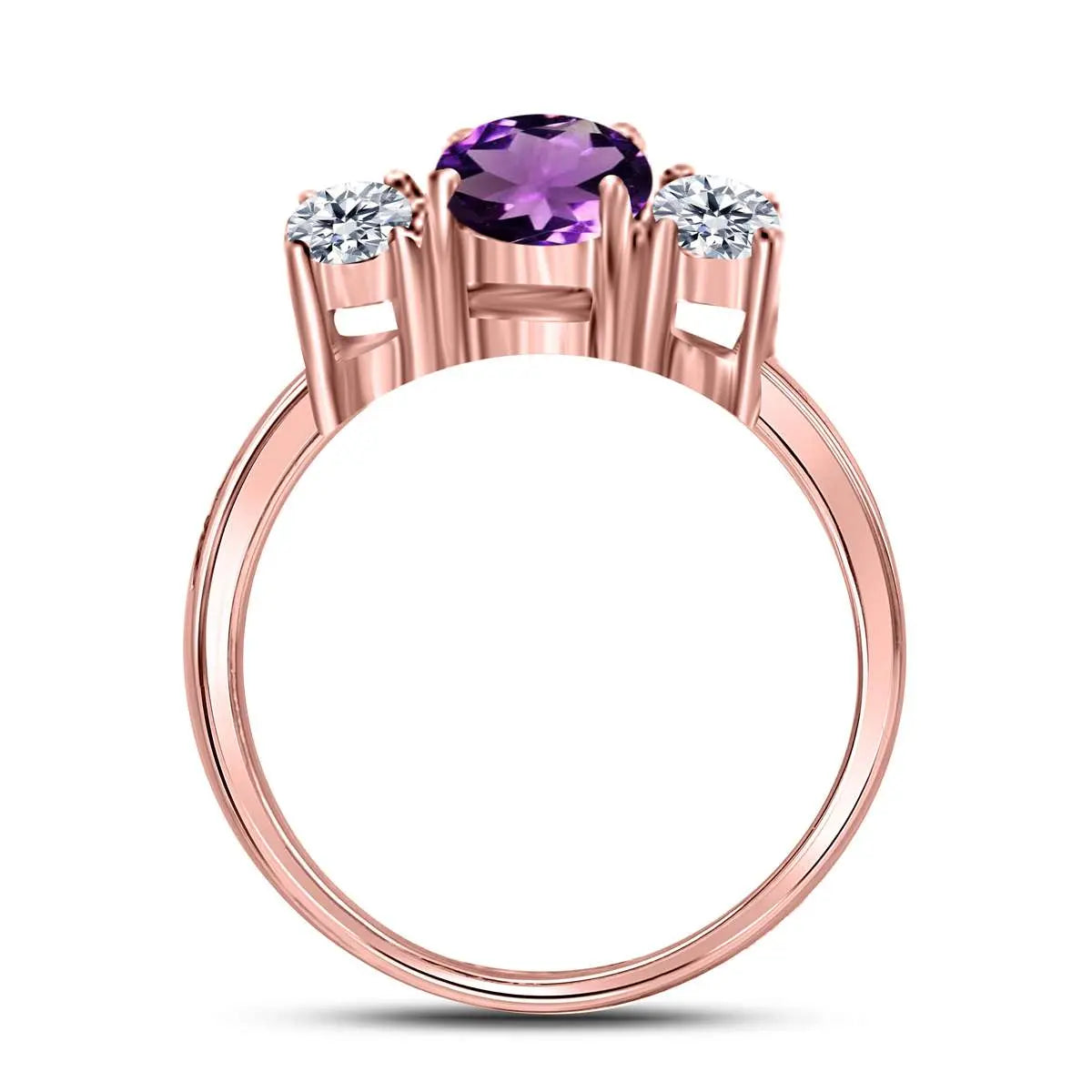 MAULIJEWELS 2.05 Carat Diamond and Oval Amethyst Gemstone Ring in 14K White, Rose, & Yellow Gold Mauli Jewels