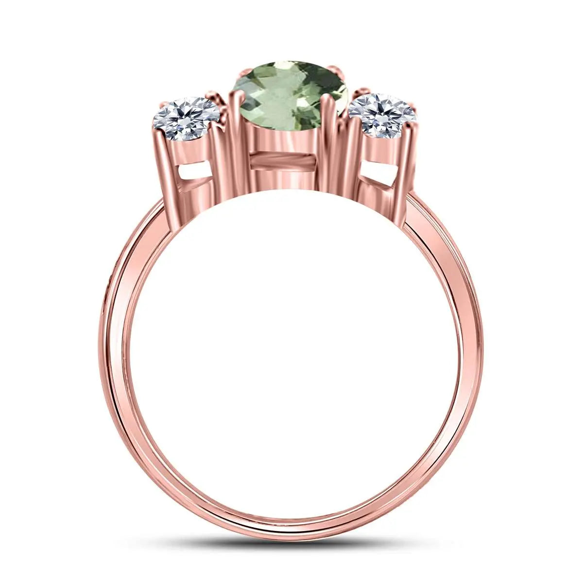 MAULIJEWELS 2.05 Carat Diamond and Oval Shaped Green-Amethyst Gemstone Ring in 14K White, Rose & Yellow Gold Mauli Jewels