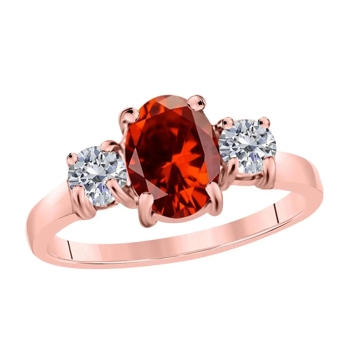 MAULIJEWELS 2.05 Carat Diamond and Oval Shaped Garnet Gemstone Ring in 14K White, Rose & Yellow Gold Mauli Jewels