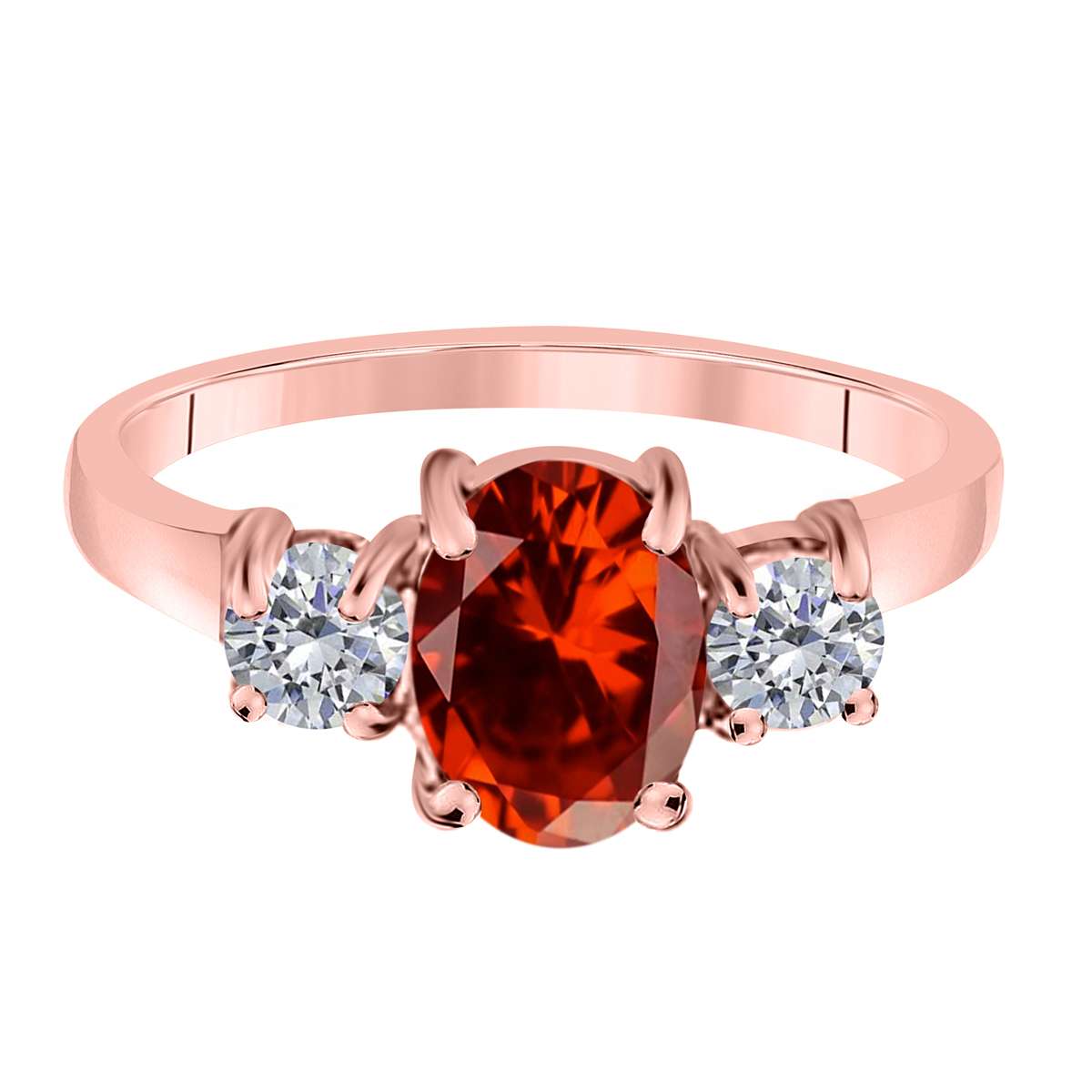 MAULIJEWELS 2.05 Carat Diamond and Oval Shaped Garnet Gemstone Ring in 14K White, Rose & Yellow Gold Mauli Jewels