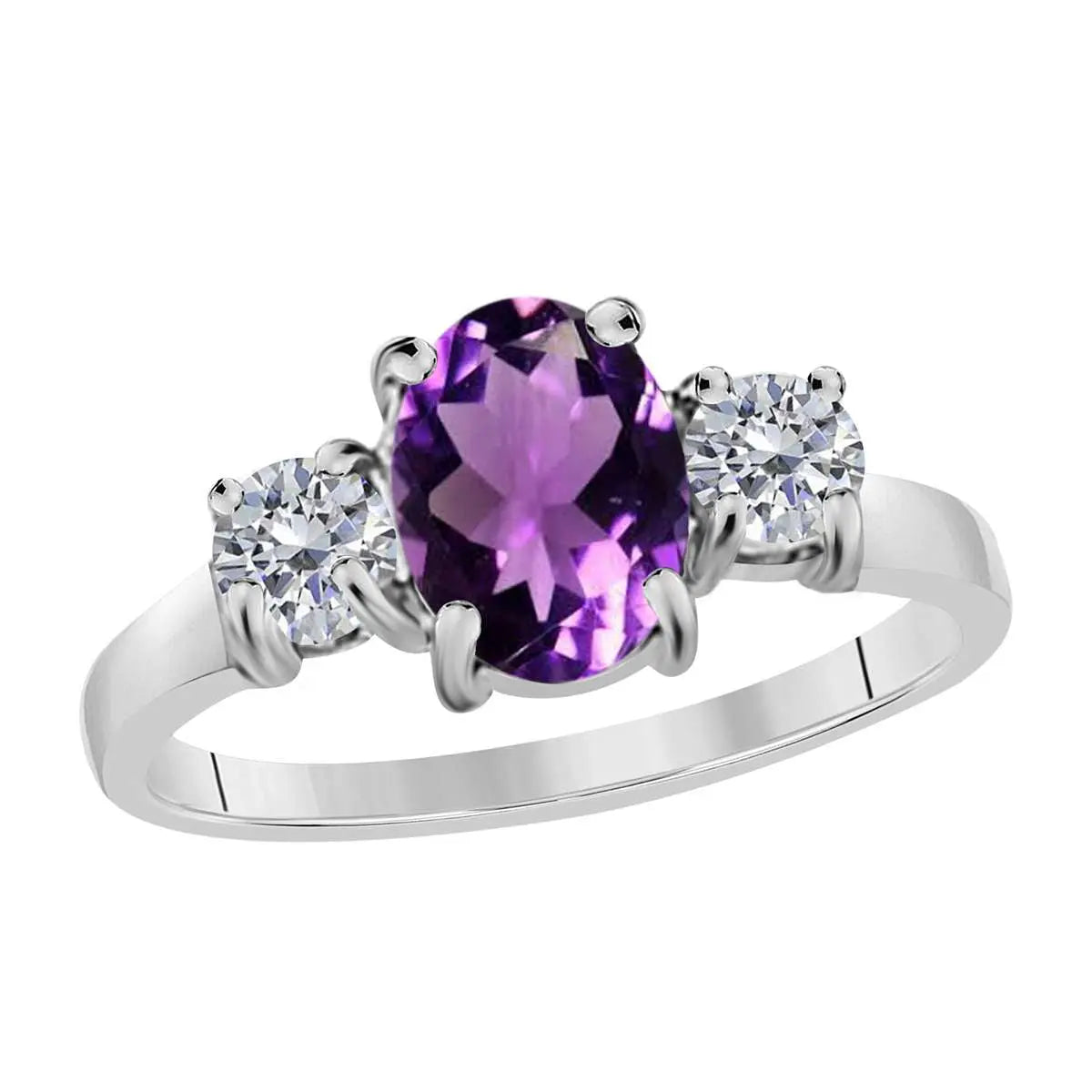 MAULIJEWELS 2.05 Carat Diamond and Oval Amethyst Gemstone Ring in 14K White, Rose, & Yellow Gold Mauli Jewels