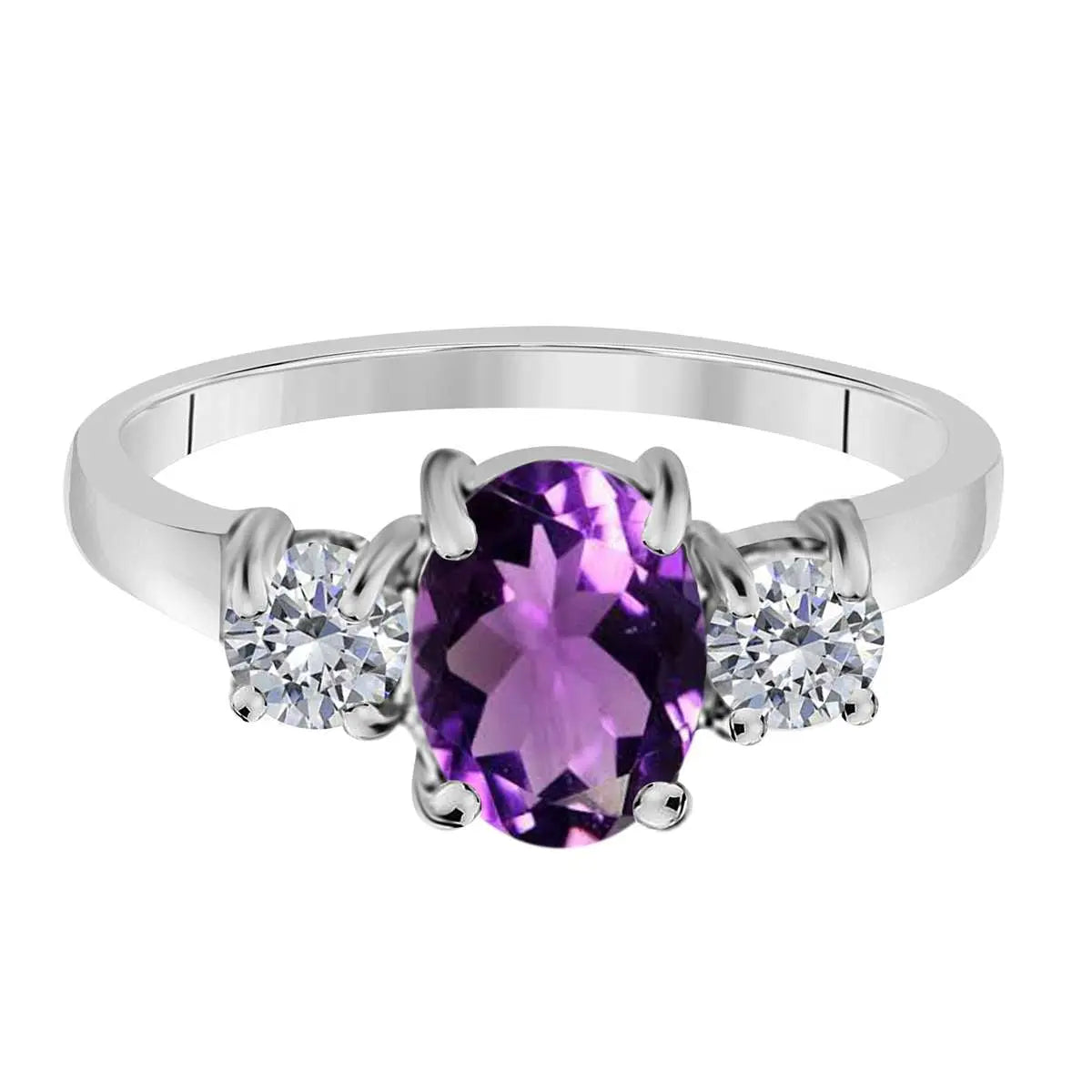 MAULIJEWELS 2.05 Carat Diamond and Oval Amethyst Gemstone Ring in 14K White, Rose, & Yellow Gold Mauli Jewels