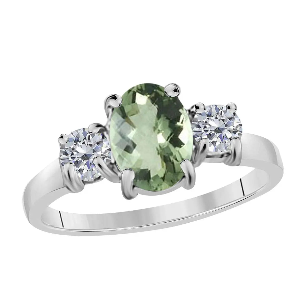 MAULIJEWELS 2.05 Carat Diamond and Oval Shaped Green-Amethyst Gemstone Ring in 14K White, Rose & Yellow Gold Mauli Jewels