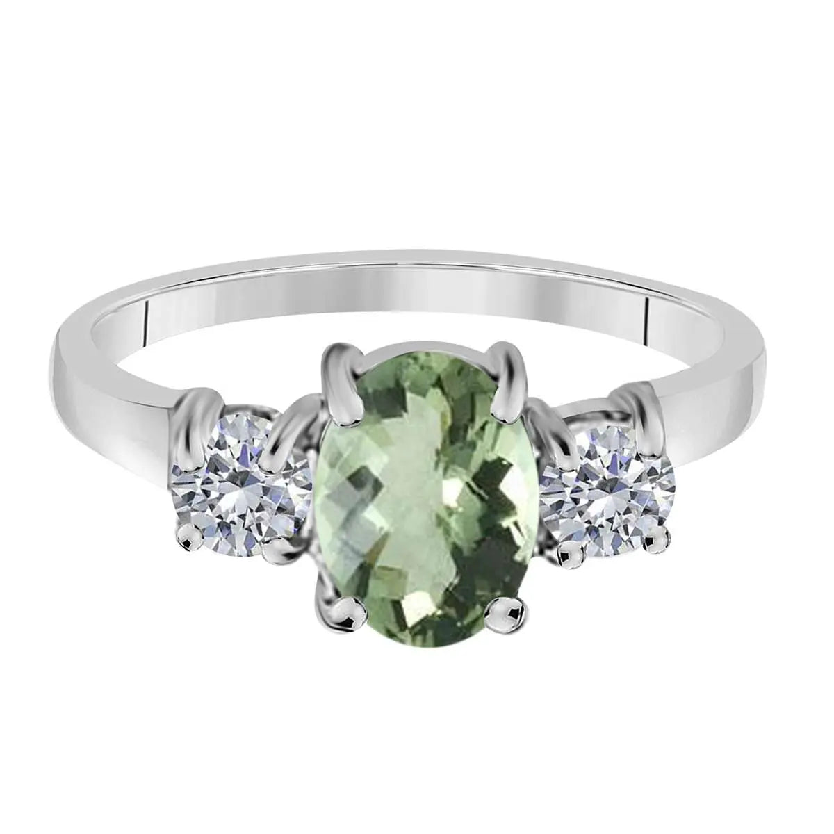 MAULIJEWELS 2.05 Carat Diamond and Oval Shaped Green-Amethyst Gemstone Ring in 14K White, Rose & Yellow Gold Mauli Jewels