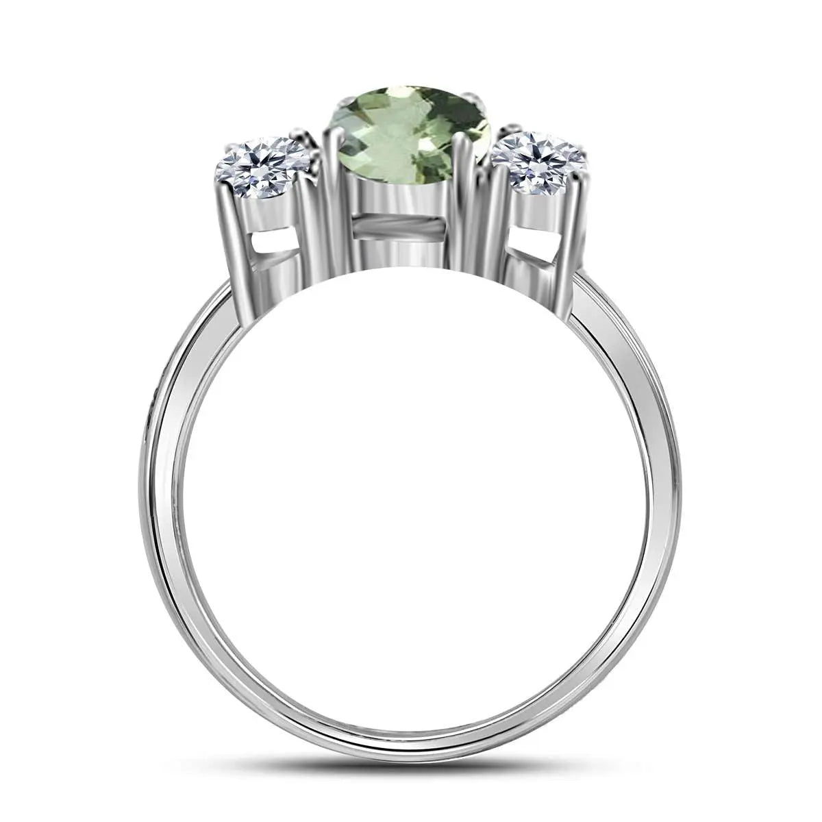 MAULIJEWELS 2.05 Carat Diamond and Oval Shaped Green-Amethyst Gemstone Ring in 14K White, Rose & Yellow Gold Mauli Jewels