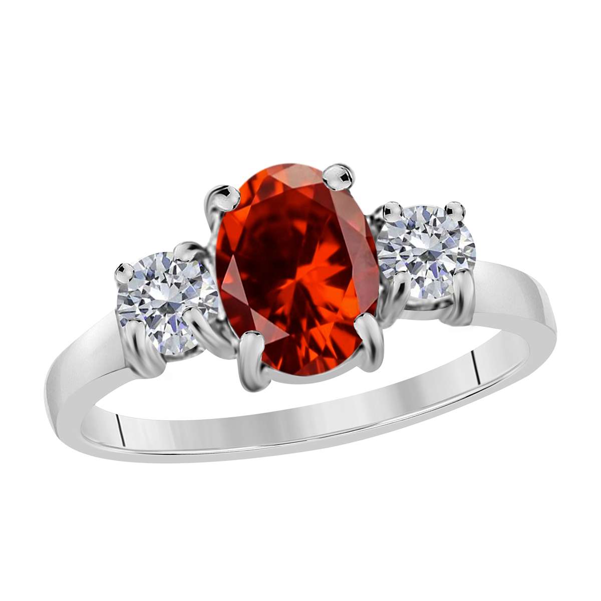 MAULIJEWELS 2.05 Carat Diamond and Oval Shaped Garnet Gemstone Ring in 14K White, Rose & Yellow Gold Mauli Jewels