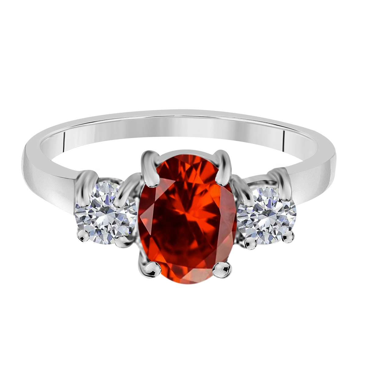 MAULIJEWELS 2.05 Carat Diamond and Oval Shaped Garnet Gemstone Ring in 14K White, Rose & Yellow Gold Mauli Jewels