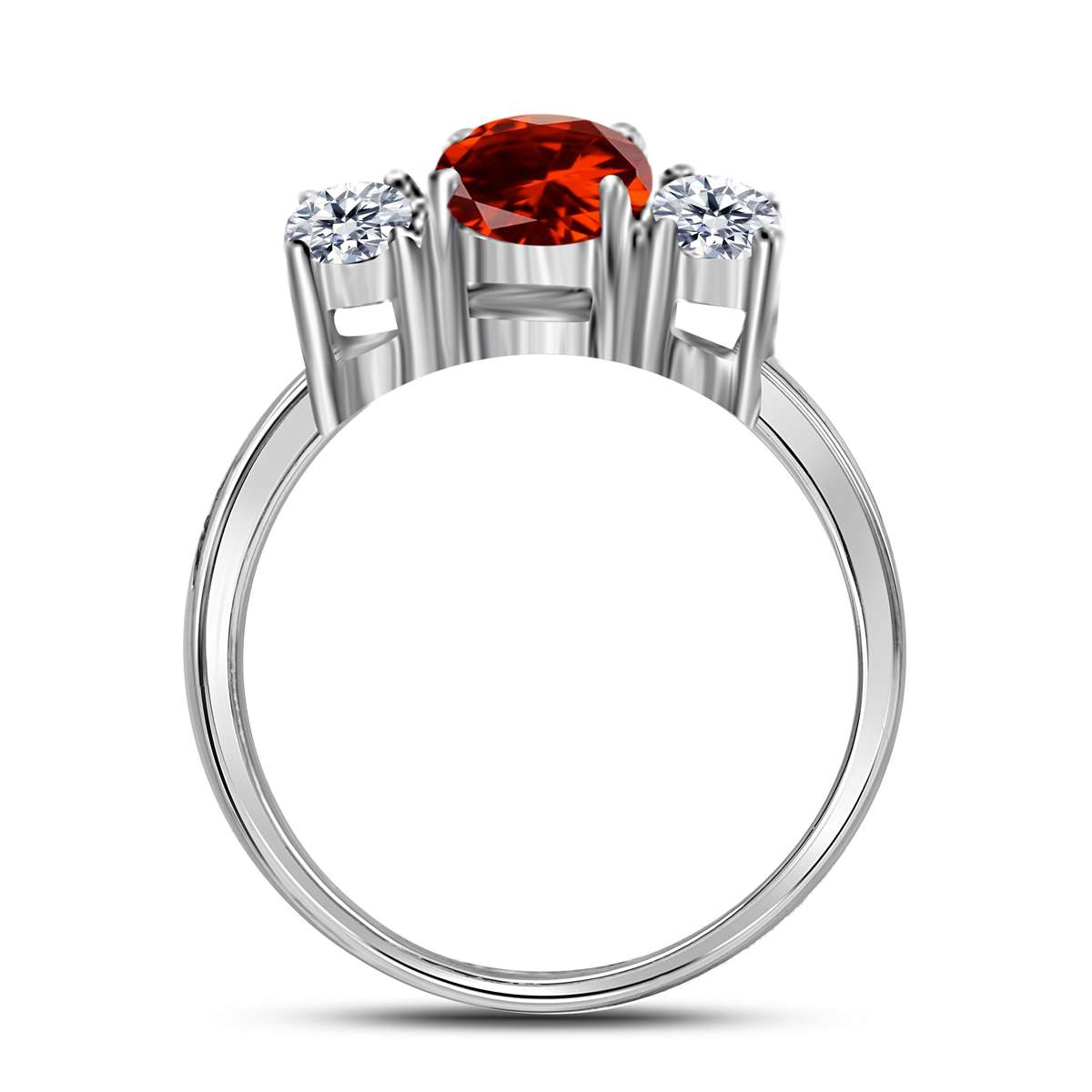 MAULIJEWELS 2.05 Carat Diamond and Oval Shaped Garnet Gemstone Ring in 14K White, Rose & Yellow Gold Mauli Jewels
