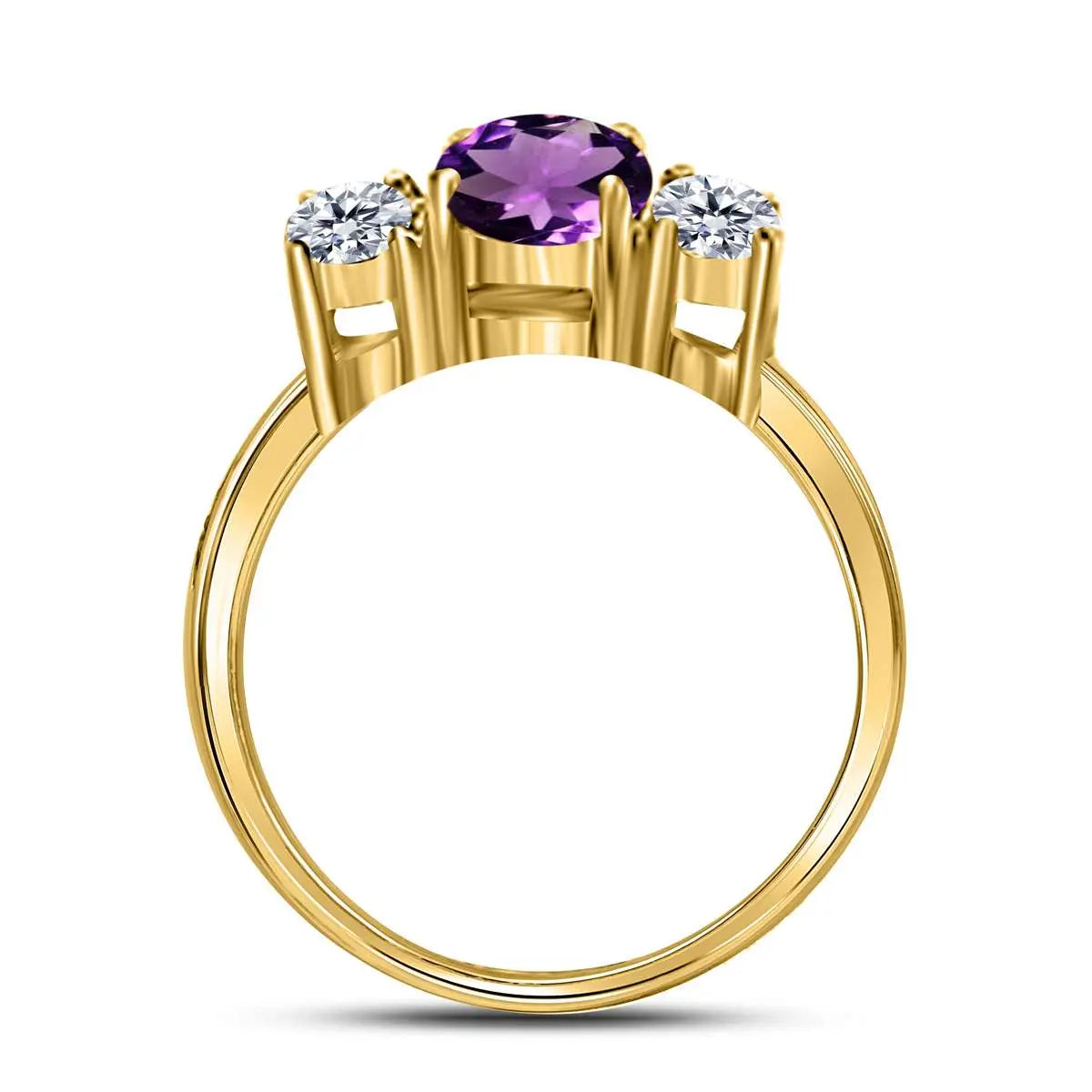 MAULIJEWELS 2.05 Carat Diamond and Oval Amethyst Gemstone Ring in 14K White, Rose, & Yellow Gold Mauli Jewels