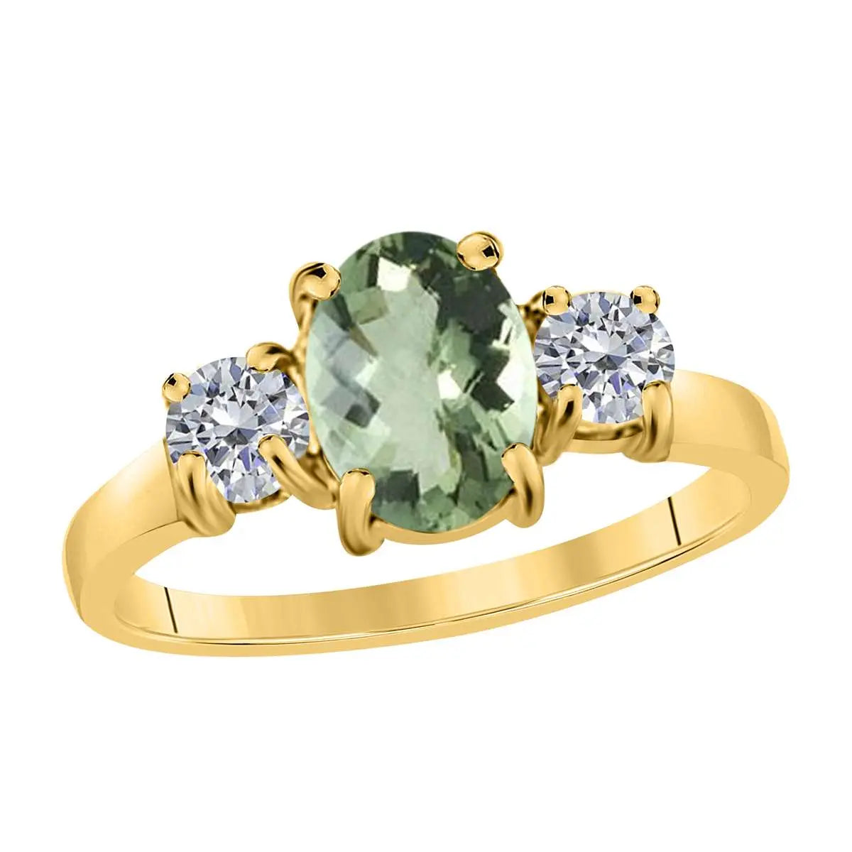 MAULIJEWELS 2.05 Carat Diamond and Oval Shaped Green-Amethyst Gemstone Ring in 14K White, Rose & Yellow Gold Mauli Jewels
