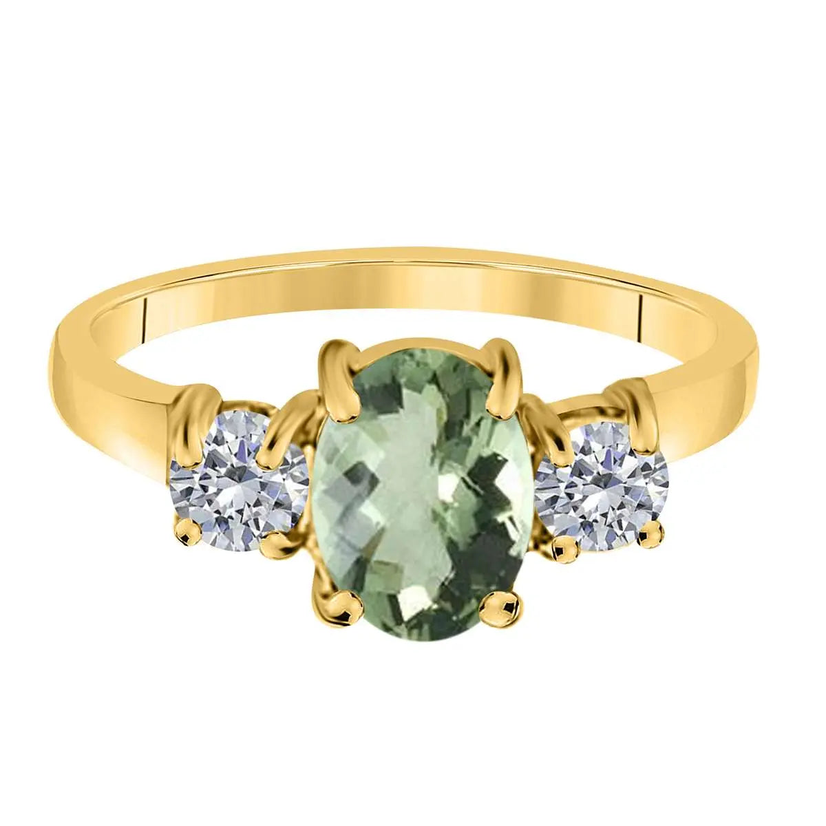 MAULIJEWELS 2.05 Carat Diamond and Oval Shaped Green-Amethyst Gemstone Ring in 14K White, Rose & Yellow Gold Mauli Jewels