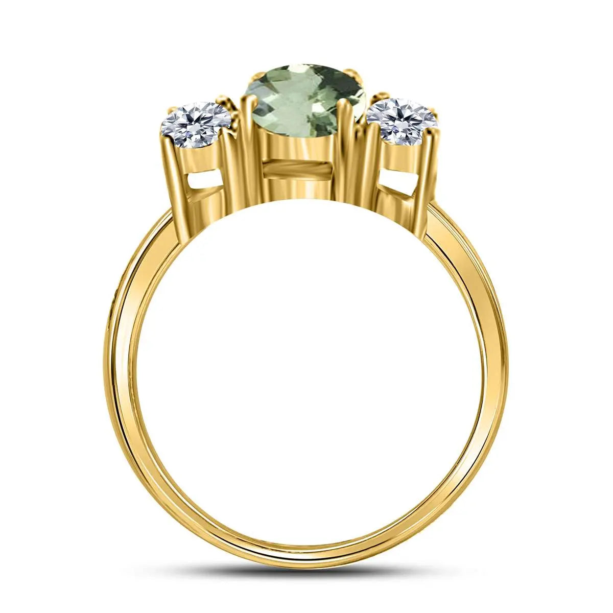 MAULIJEWELS 2.05 Carat Diamond and Oval Shaped Green-Amethyst Gemstone Ring in 14K White, Rose & Yellow Gold Mauli Jewels
