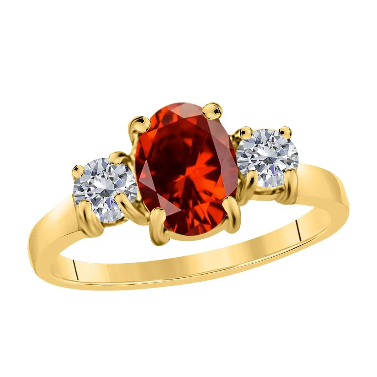 MAULIJEWELS 2.05 Carat Diamond and Oval Shaped Garnet Gemstone Ring in 14K White, Rose & Yellow Gold Mauli Jewels