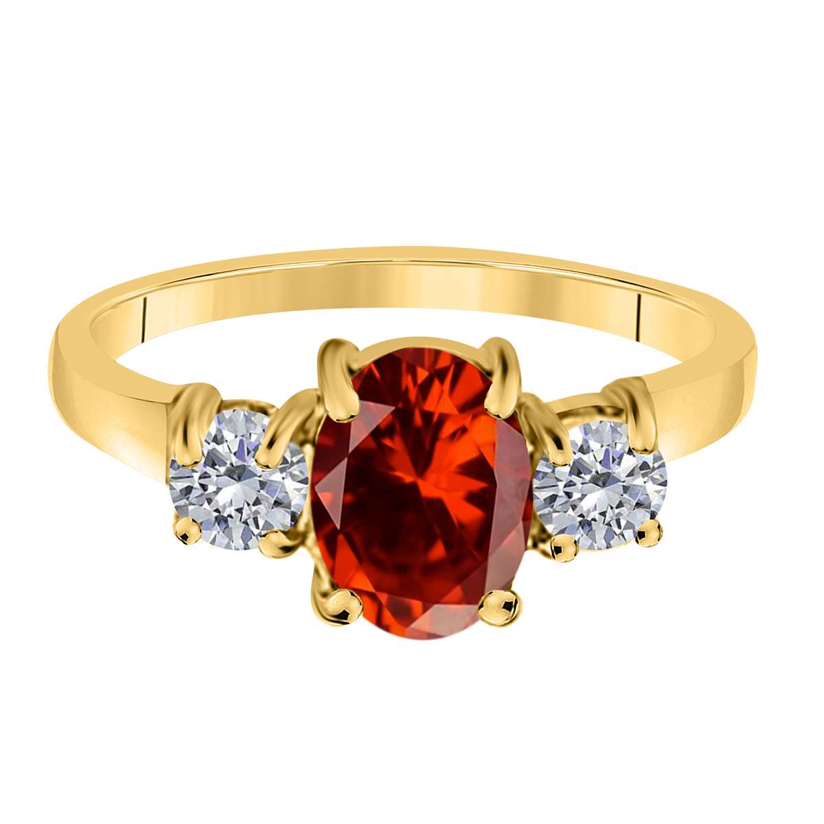 MAULIJEWELS 2.05 Carat Diamond and Oval Shaped Garnet Gemstone Ring in 14K White, Rose & Yellow Gold Mauli Jewels