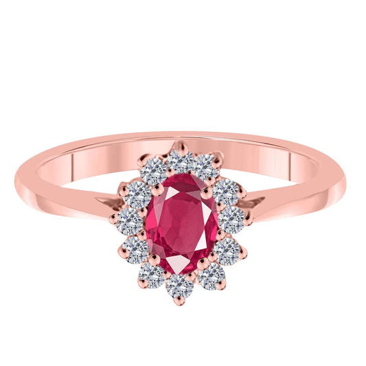 Mauli Jewels 0.90 Carat Diamond & Oval-Shaped Ruby Gemstone Halo Ring in 10K White, Rose & Yellow Gold Mauli Jewels