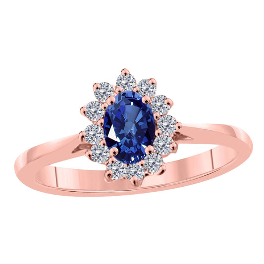 Mauli Jewels 0.90 Carat Diamond & Oval-Shaped Sapphire Gemstone Halo Ring in 10K White, Rose & Yellow Gold Mauli Jewels