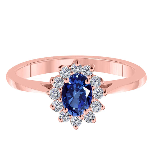 Mauli Jewels 0.90 Carat Diamond & Oval-Shaped Sapphire Gemstone Halo Ring in 10K White, Rose & Yellow Gold Mauli Jewels
