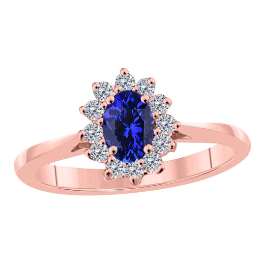 Mauli Jewels 0.90 Carat Diamond & Oval-Shaped Tanzanite Gemstone Halo Ring in 10K White, Rose & Yellow Gold Mauli Jewels