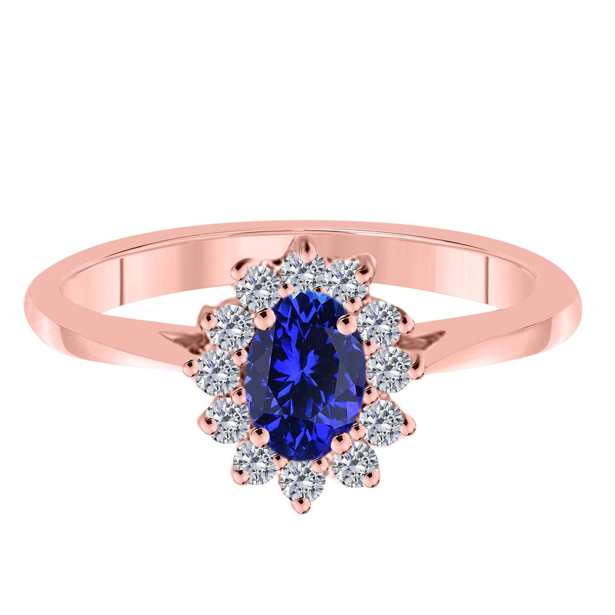 Mauli Jewels 0.90 Carat Diamond & Oval-Shaped Tanzanite Gemstone Halo Ring in 10K White, Rose & Yellow Gold Mauli Jewels
