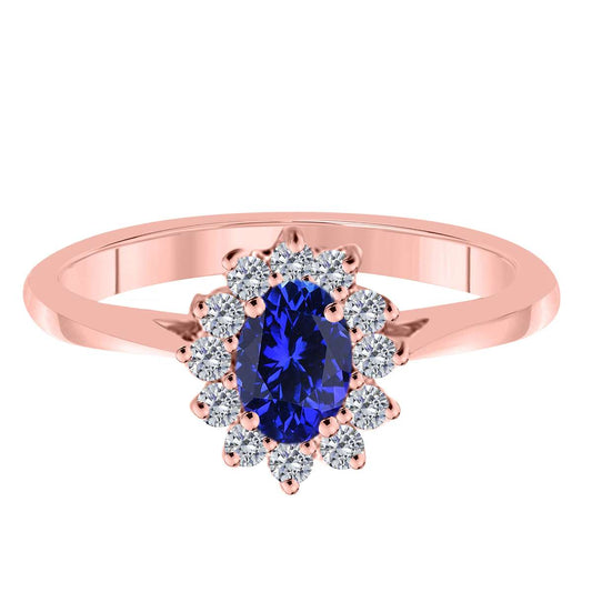 Mauli Jewels 0.90 Carat Diamond & Oval-Shaped Tanzanite Gemstone Halo Ring in 10K White, Rose & Yellow Gold Mauli Jewels