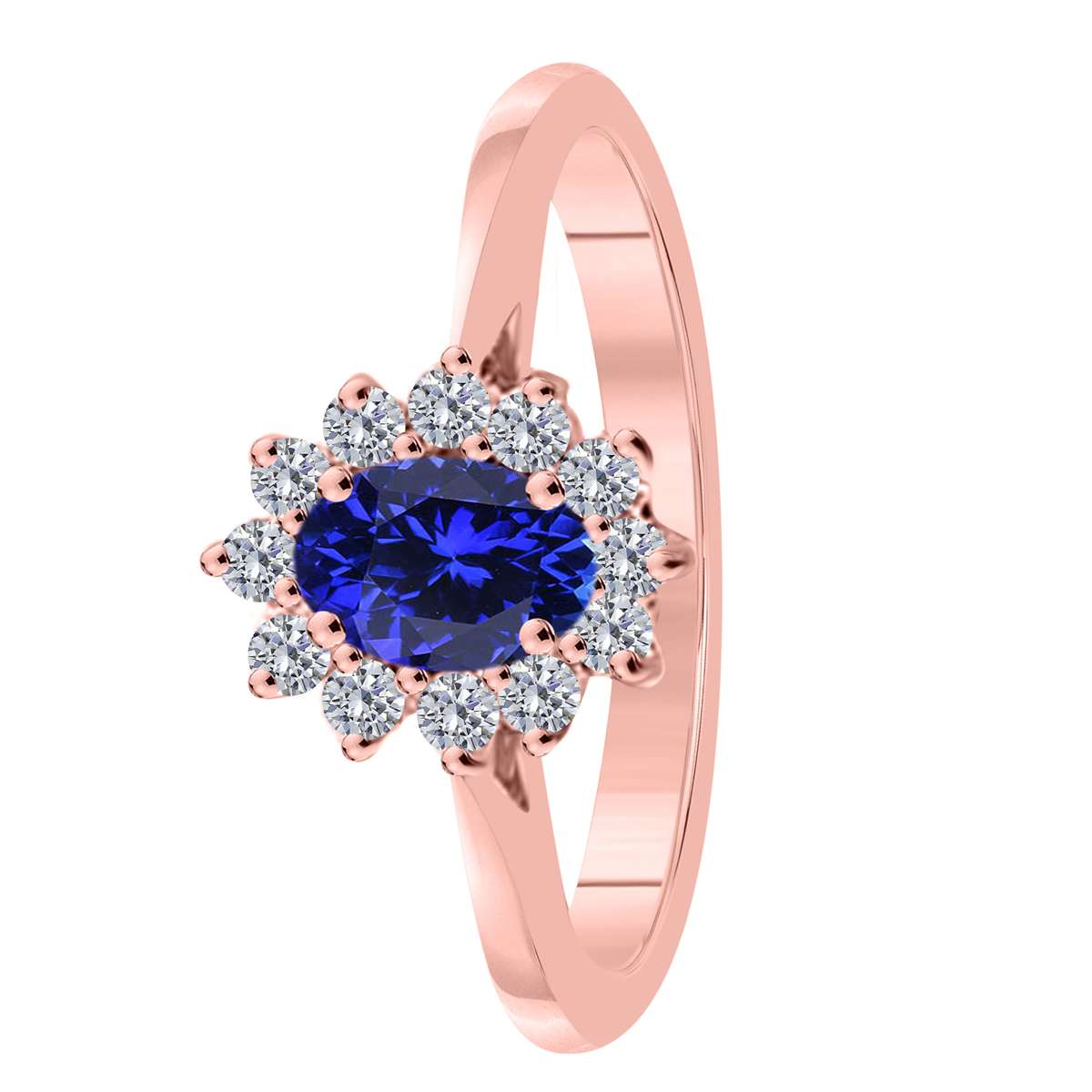 Mauli Jewels 0.90 Carat Diamond & Oval-Shaped Tanzanite Gemstone Halo Ring in 10K White, Rose & Yellow Gold Mauli Jewels