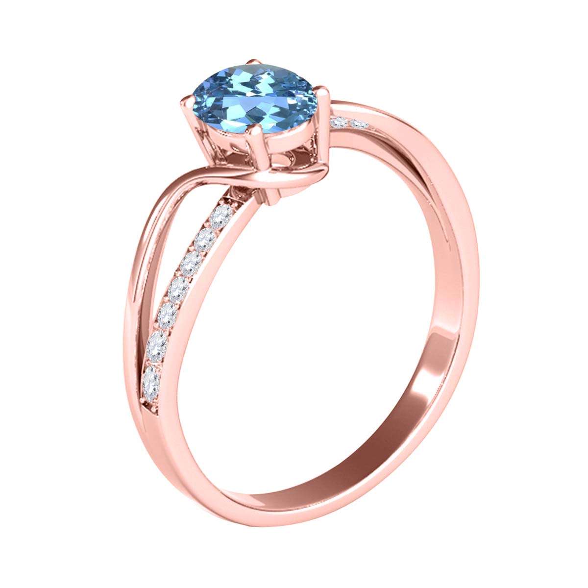 MauliJewels 1.40 Carat Oval Blue Topaz & Round White Diamond Ring with Split Shank Design in 14K White, Yellow, and Rose Gold Mauli Jewels